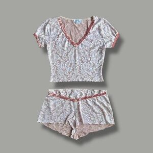 Vintage 90s Claire Pettibone lace lingerie baby tee + booty shorts pajama set Lg